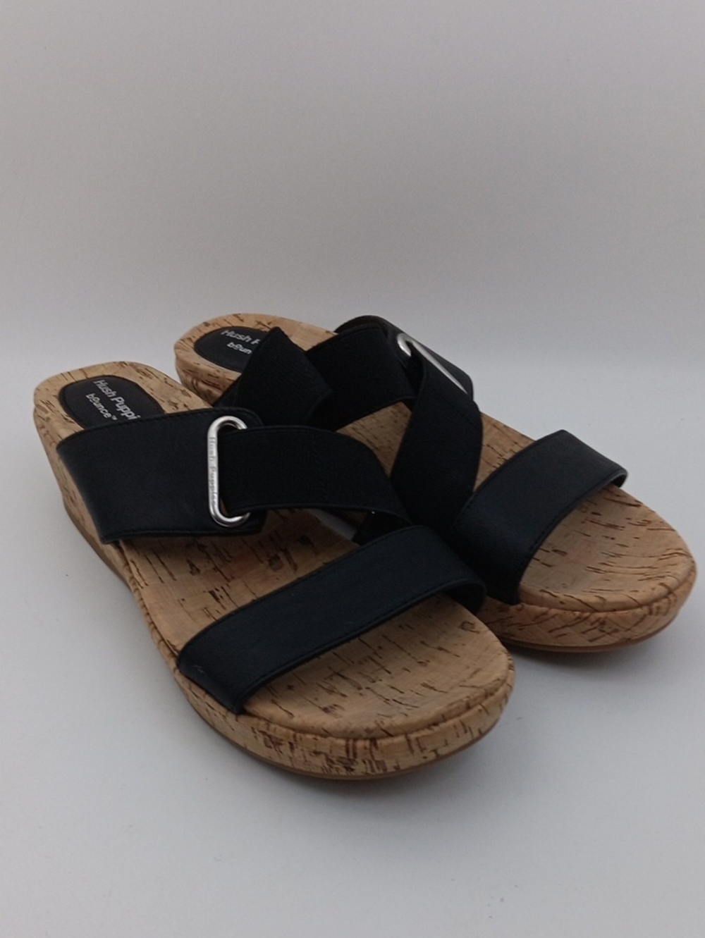 HUSH PUPPIES BLACK CORK FOOTBED SLIDE SANDALS SIZE 6.5